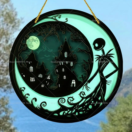 The Nightmare Before Christmas Jack Skellington Sun Catcher 2D Flat Acrylic Hanging Sign for Halloween Home Garden Wall Decor