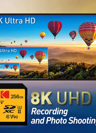 Scheda SD Kodak V90/V60/V30 Scheda di memoria per fotocamera professionale Velocità di lettura fino a 280 MB/s 128 GB 256 GB 512 GB SDXC UHS II Supporto 4K 8K