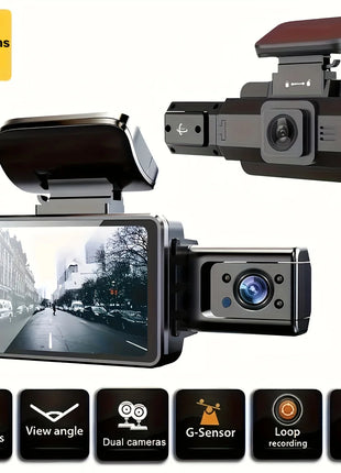 3 Inch 1080P Dual Lens Dash Cam For Cars, Front And Inside Full HD 1080P Car Camera With Loop Recording Night Vision Wide Angle - Riparo82