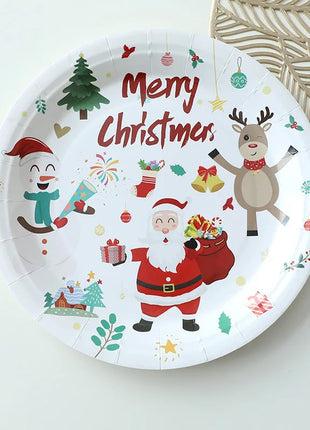 Set di stoviglie per feste di Natale da 10 pezzi Piatti e tazze di carta di Babbo Natale Bandiere natalizie appese Tovaglia Stoviglie natalizie - riparo82