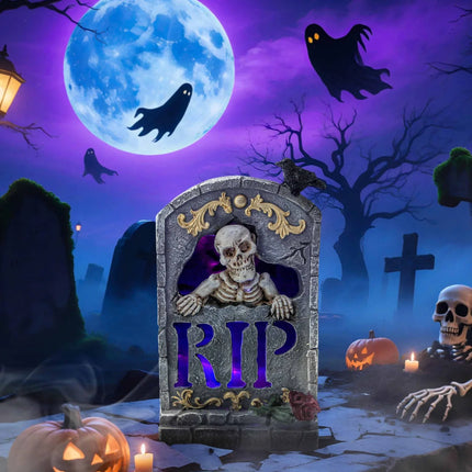 Halloween Resin Ghost Skull Tombstone Miniature Figurines Hand-Carved Graveyard Skull Scene Decor Party Accessories