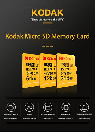 3 pezzi Kodak SD Card 128GB SD/TF Flash Card Mini schede SD con adattatore SD gratuito Scheda di memoria Flash Class10 V30 U3 per fotocamera portatile