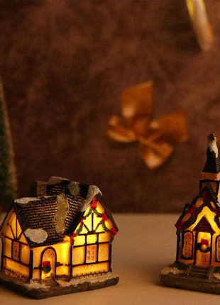 Decorazioni per la casa Figurina di Capodanno Mini resina artigianale Decorazione natalizia luminosa Decorazione della casa del villaggio Luce a LED