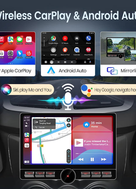 Junsun 10.6 Inch Universal Rotatable 1DIN 2DIN Car Radio Wireless CarPlay Android Auto Touch Screen Multimedia GPS autoradio - Riparo82