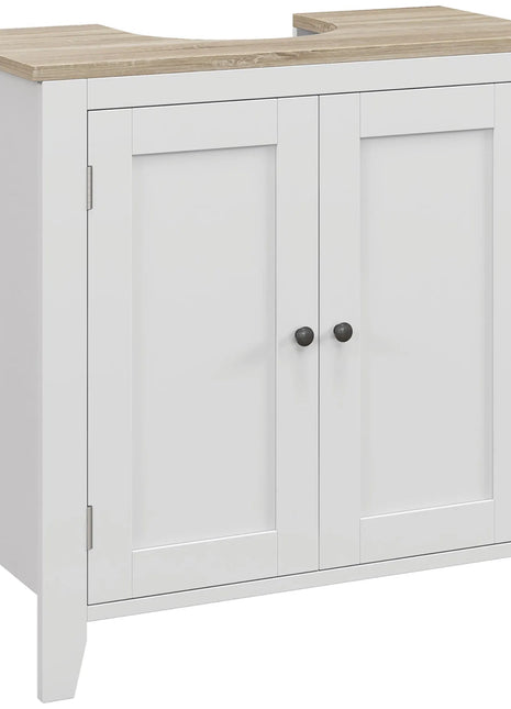 Mobiletto basso Kleankin sottolavabo con 2 ante e ripiano regolabile stile moderno 60X30X60 cm Bianco