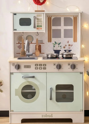 Robotime Robud Play Kitchen Set da cucina in legno Set da gioco con luci e suoni Regalo per ragazze e ragazzi dai 3 anni in su Verde chiaro - riparo82