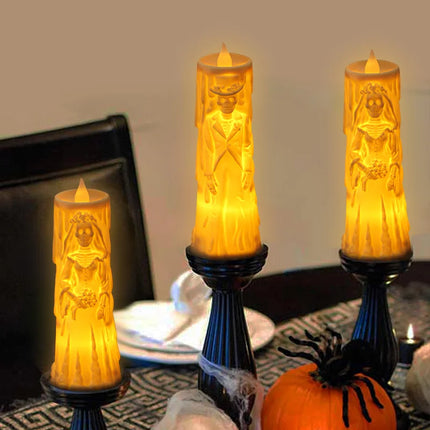 Halloween Horror Ghost Bride Groom LED Candle Electronic Light Halloween Skeleton Lamp Party Decoration Flameless Night Lights