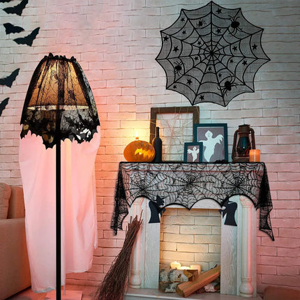 Halloween Decoration Black Spider Web Tablecloth Lace Table Runner Fireplace Cover Halloween Party Home Decor Haunted House Prop