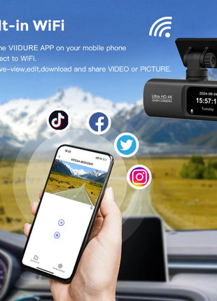 Dash Cam Front and Rear 2.4G WiFi 4K+1080P and 1.47" Screen DashCam with 24H Night Vision Parking Monitor Loop Recording WDR GPS - Riparo82