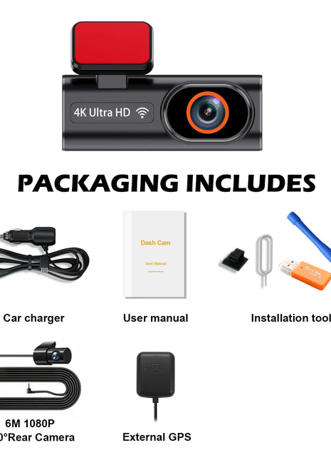 Ultra HD 4K Car Front Dash Cam Mini WIFI DVR Black Box Room With 24H Parking Monitor Night Vision,GPS/Rear View Camera Optional - Riparo82