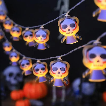 1PC Halloween 10 LED Battery Powered String Lights With Ghost Witch Cat Pumpkin Spider Web Skeleton Mummy Pirate Shape Indoor