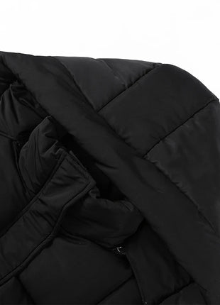 Cappotto lungo in cotone con cappuccio trapuntato imbottito da donna caldo Colletto alla coreana solido allentato Cappotti con cerniera con lacci 2025 Capispalla invernale da donna