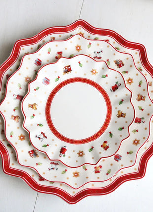 Tesoro tedesco Porcellana dura Giocattolo natalizio Joy Piatto piano multi-angolo Tazza di Natale Piattino Ciotola Candeliere - riparo82