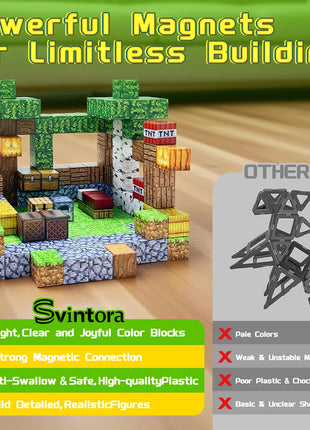 Blocchi magnetici Mine World Magnet Cube Brick Set Miglior regalo per ragazzi Ragazze Bambini 3+ Giocattolo stile pixel fai-da-te - riparo82