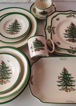 Classic Green Edge Series Christmas Set Size Plate Square Plate Size Bowl Fish Dish Coffee Set - riparo82