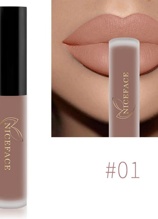 NICEFACE Nude Liquid Lipstick Ultra Matte Velvet Long Lasting Women Beauty Red Nonstick Cup Waterproof Lip Gloss Lips Cosmetics - Riparo82