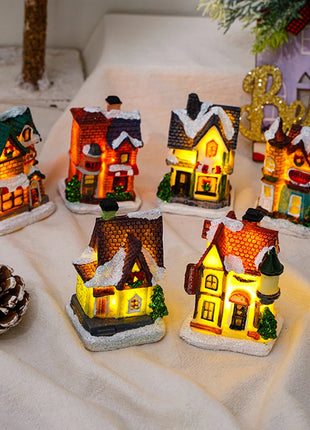 Incandescente inverno decorazione festa di natale mestiere resina di natale luminoso piccola casa ornamento romantico edificio in miniatura del villaggio