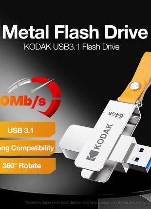 Kodak K133 Chiavetta USB 3.1 64 GB 128 GB 256 GB 512 GB Velocità di lettura 120 MB/s Corpo in metallo Fascia in pelle USB3.1 Pen Drive per PC e HD-TV