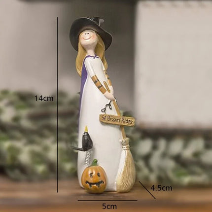 Halloween Witch Decoration Resin Crafts,Witch Hat,Cat,Ghost, Crow and Pumpkin Decor Figurines for Holiday and Party Ornaments