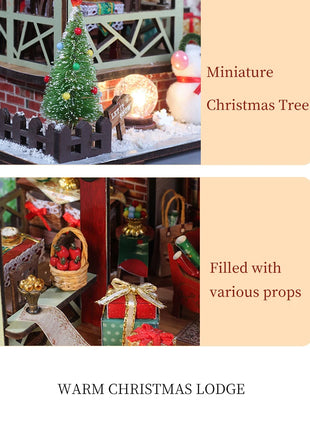 Fai da te in legno caldo Natale Lodge Casa Case delle bambole Kit modello in miniatura Casa delle bambole con mobili Luci a LED per regali di amici