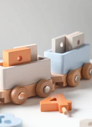 Giocattoli Montessori treno in legno per giocattolo di compleanno per bambini con numeri e blocchi gioco Toddler Boys And Girls1 2 3 4 5 giocattolo per l'apprendimento del bambino - riparo82