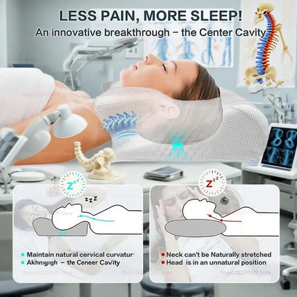 Cervical Support Pillow Memory Foam Neck Pillow for Pain Relief Non Collapse Ergonomic Pillow for Sleeping Travel Home Use