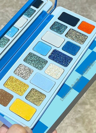 16 Colors of Dazzling Eyeshadow Pink Glitter Collision Blue Green Smoke Pearl Diamond Texture Multi Style Makeup Palette - Riparo82