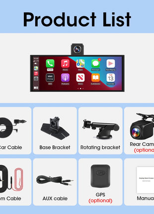 11.26 inch Dash Cam Car DVR 4K Camera Wireless Carplay Android Auto Touch Screen Dual Len Video Recorder Dashboard BT FM AUX GPS - Riparo82