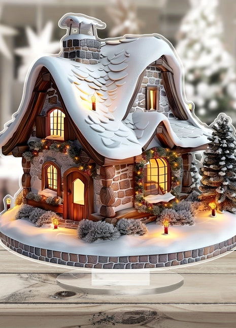 8 pollici 2D colorato casa di neve di Natale decorazione da tavolo in acrilico villaggio di famiglia statua in miniatura regalo a tema casa delle vacanze