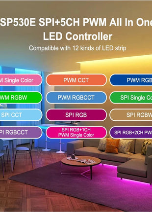 SP530E SP630E WiFi Alexa Bluetooth Controller LED Supporto RGB RGBW RGBCCT o SPI TTL IC Chip LED Strip/Matrix PWM Monocromatico CCT - riparo82