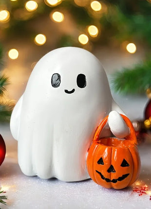Halloween Desktop Ornament Figurine Ghost Holding Pumpkin Model Statue Tabletop Ornament for Halloween Party Home Decoration Toy - Riparo82