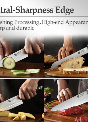 XINZUO Premium Modern 1-8PCS Din 1.4116 Stainless Steel Chef, Santoku, Utility & Paring Knife Set with Black - Riparo82