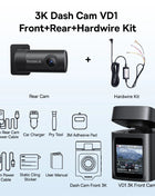 Baseus 3K Dash Cam VD1 Front and Rear Cam HD Built-in GPS Galileo Supercapacitor Car DVR Car Camera Recorder Support 24H Parking - Riparo82