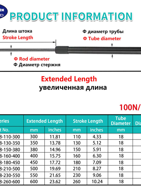 1PC 100N 300/350/380/400/450/500/550/600mm Universale Ammortizzatore A Gas Ascensore Supporto Cofano Auto Tronco Coperchio Supporto Ascensore Puntone RV di Ricambio