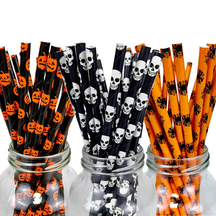 Halloween Theme Disposable Tableware Paper Plates Cups Straws Tablecloth Banner Spiral Cake Topper Happy Halloween Party Decor