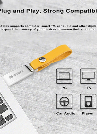 KODAK USB 2.0 Flash Drive 128GB 64GB 32GB Pen Drive impermeabile Mini Memory Stick in pelle metallo U Disk