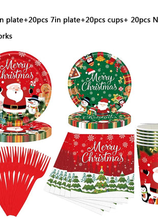 Piatti usa e getta per feste di Natale, tovaglioli da dessert, tazze, decorazioni per la tavola, bomboniere per le vacanze di Capodanno - riparo82