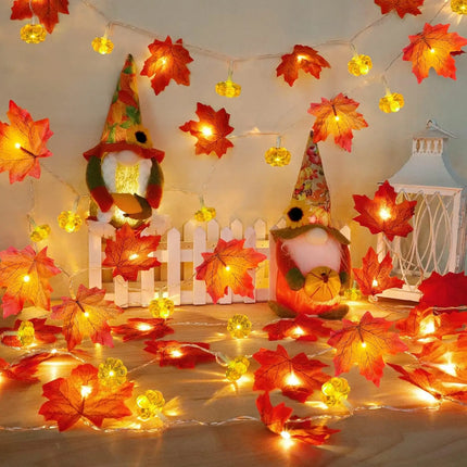 Pumpkin Maple Leaf String Lights Artificial Autumn Leaves LED Light String Fall Decor for Home Party Halloween Thanksgiving