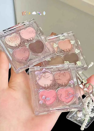 FLORTTE Love Series Eyeshadow 4-color Matte Powder Fine Shimmer  Multi-purpose Portable Palette Highlight Blusher Brightening