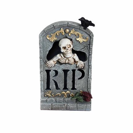Halloween Resin Ghost Skull Tombstone Miniature Figurines Hand-Carved Graveyard Skull Scene Decor Party Accessories
