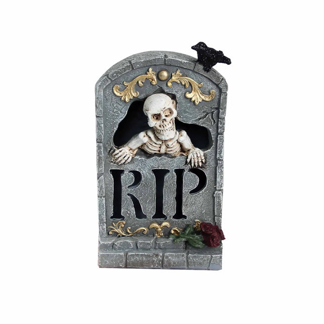 Halloween Resin Ghost Skull Tombstone Miniature Figurines Hand-Carved Graveyard Skull Scene Decor Party Accessories