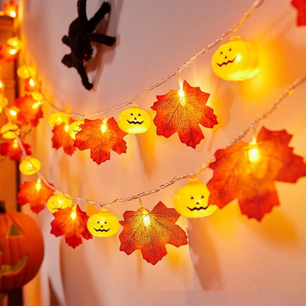 Pumpkin Maple Leaf String Lights Artificial Autumn Leaves LED Light String Fall Decor for Home Party Halloween Thanksgiving