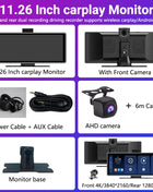 11.26 inch IPS Touch Screen Multimedia Video Player Portable 4K DVR Wireless CarPlay/Android Auto Dual Lens Driving Recorder - Riparo82