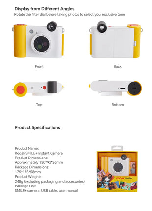 Stampante fotografica Kodak Smile+ Instant Camera da 10 MP con fotocamera e stampante All-in-One Stampa senza inchiostro ZINK Carta fotografica opzionale