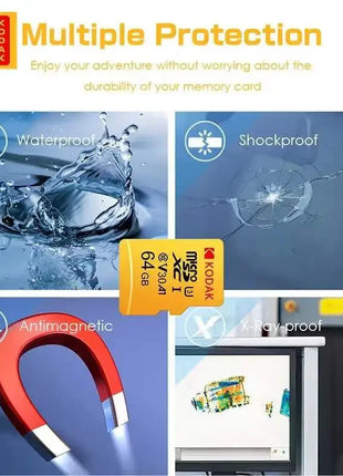 Scheda MicroSD originale KODAK 64GB 32GB Scheda di memoria Memori C10 TF Micro SD SDXC 128GB 256GB 512GB U3 V30 4K per fotocamera drone telefono