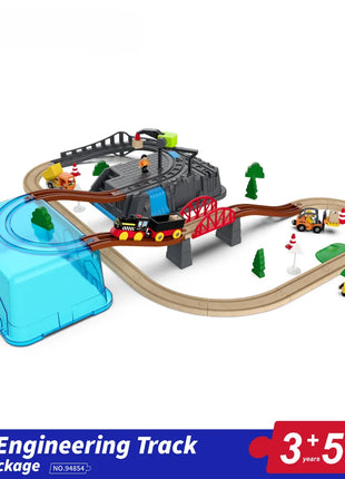 Set di binari ferroviari in legno Treno elettrico Modello magnetico per auto Slot pressofuso Adatto a tutte le marche Biro Pista in legno Assemblare Toy Boy Gift - riparo82