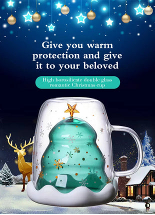 Tazza di Natale Tazza da tè Set di decorazioni regalo di Capodanno Albero di Natale Bicchieri Tazza Decorazione per feste Tazza da caffè Cartone animato Vetro carino - riparo82