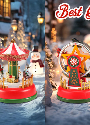 Carillon natalizio con decorazione a carosello a LED con luci, scena di villaggio, ornamento da tavolo, festa in casa, regalo di Natale