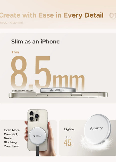 ORICO KR20Mini SSD esterno magnetico per iPhone 17 16 15 Pro/Max ProRes 2000MB/s 4K ProRes HDR Registra e negozio