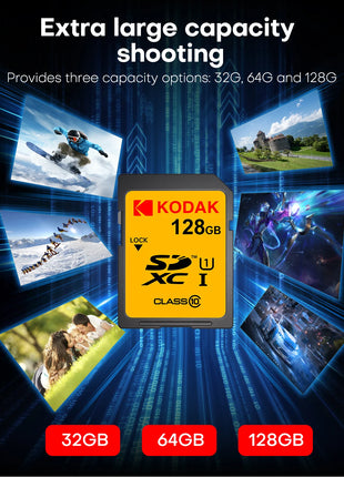 Schede di memoria per scheda SD KODAK U1 V30 per fotocamera Scheda di memoria SD HD Class10 da 64 GB 128 GB originale al 100% SDXC